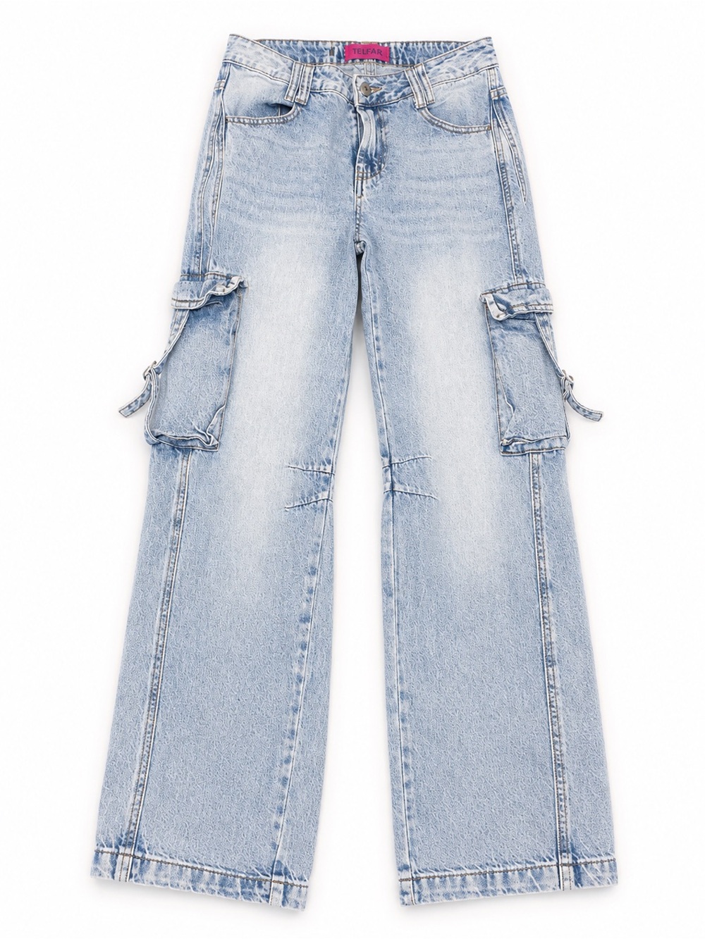 Light Blue Wide-Leg Cargo Jeans by Tractr